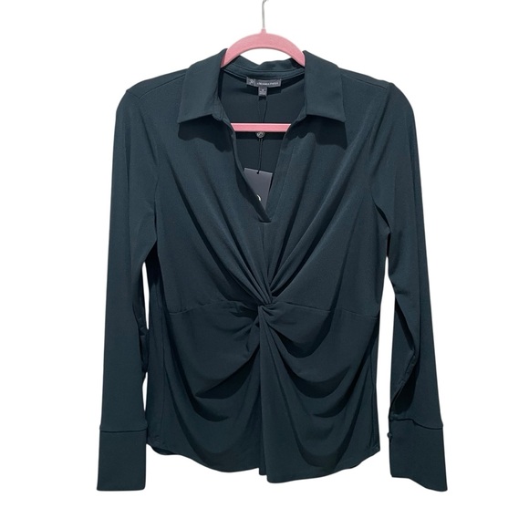 Adrianna Papell Twist Front Collared Blouse Green Long Sleeve Women’s Medium - Picture 1 of 10